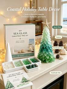1 Set DIY Sea Glass Christmas Tree Kit, Handmade Coastal Sea Glass Tree With Starfish Topper, Beach Nautical Style Desktop Mini Christmas Tree Decor, Ocean Theme DIY Handmade Set, Home Desktop Holiday Ornament - Multicolor - View 3