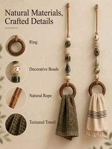1pc Decorative Beaded Towel Hook, Bohemian Style Woven Beads, Bathroom Kitchen Decor Towel Ring, Rustic Beaded Hanging Rack, Home Bathroom Wall Art - Multiple Styles - View 6