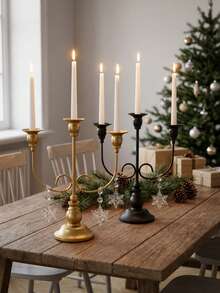 3 Arms Metal Candelabra, Vintage Taper Candle Holder, Table Centerpiece Decor For Christmas Wedding Dinner Party, Vintage Candlestick, Metal Candle Stand, Table Centerpiece, Christmas Table Decor, Rustic Home Decor, Dinner Party Candle Holder. - Fashion Design - View 11
