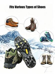 1 Pair Ice Crampons, 5-Stud Anti-Slip Snow Grip Spikes, Portable Rubber Ice Cleats, Suitable For Shoes And Boots, Winter Walking, Hiking, Climbing On Snow And Ice - Multicolor - View 10