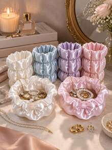 2-Piece 3D Printed Satin Bow Jewelry Storage Tray And Bead Tool Storage Tube Set, Wrinkled Smooth Vanity Desktop Organizer Box, Cute Storage Container For Necklaces, Rings, Makeup Brushes, Sweet Gift For Women And Girls - Multicolor - View 6