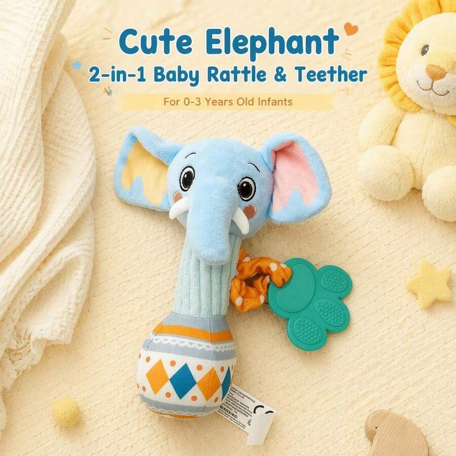 Teething Grip Bar Plush Doll Baby Doll Newborn Infant Educational Soothing Bed Bell Baby Rattle - Elephant - View 1