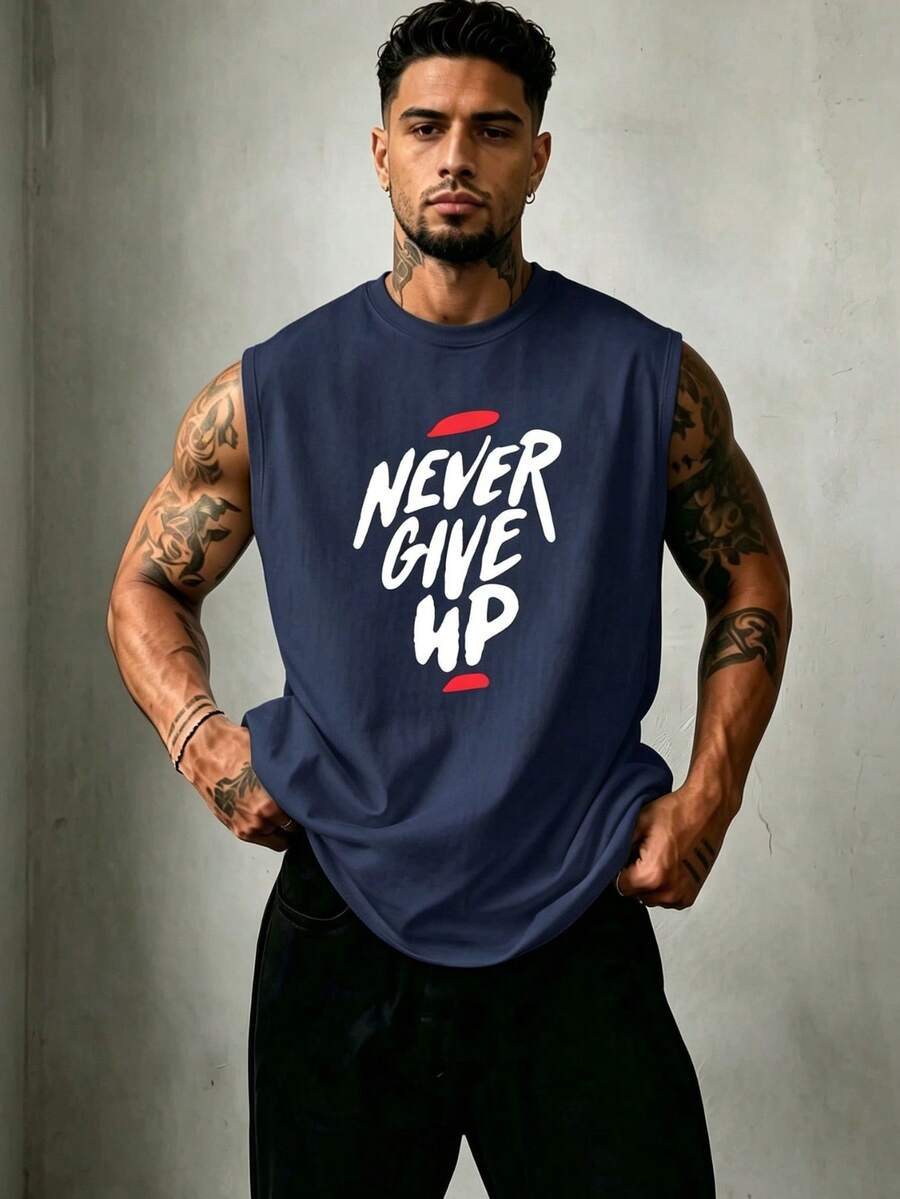 ZYNTH BALENO Tank Top Grafis Pria Musim Panas "Never Give Up", Pakaian Olahraga Musim Panas yang Keren dan Wajib Dimiliki