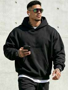 Men's Autumn/Winter Casual Street Style Distressed Washed Tie-Dye Fleece Lined Loose Fit Sweatshirt - Black - View 6