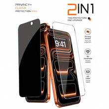 2-In-1 Set: 1pc Privacy Tempered Glass Screen Protector + 1pc HD Tempered Glass Screen Protector. Scratch-Resistant, Shock-Proof, Oleophobic Coating, Smooth Touch. Compatible With IPhone X/XR/11/12/13/14/15/16/16 Plus/16 Pro/16 Pro Max/16 E/17/17 Air/17 Pro/17 Pro Max Series. Phone Accessories, Compatible With Phone Cases. - Clear - View 7
