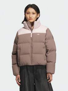 Adidas Originals Women's Short Down Puff Jacket Thick Down Coat - Short KC2660 - Brown - View 1