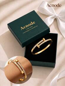 1pc Simple Geometric Design Stainless Steel Plated 18K Gold Bracelet Gift Box Exquisite Gift Box Packaging For Girlfriend Accessories - Multicolor - View 9