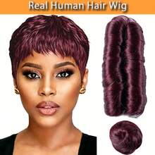 28pcs Brazilian Human Hair Extensions Human Hair With A Closure, These Short Hairpieces For Women Feature Straight Short Human Hair Wigs Ideal For Party Cosplay Festivals Halloween Costume - Multicolor - View 3