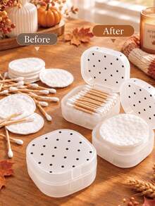 Polka Dot Pattern Plastic Storage Box - Portable Makeup Pads And Cleaning Supplies Storage Box, Sealed Travel Design, Suitable For Storing Brushes, Balls, Beads, Etc. Bathroom And Vanity Storage, Makeup Remover Storage Box, Smooth Surface, Transparent Storage Box - Multicolor - View 2