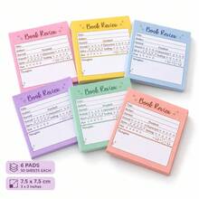 6-Color Book Review Sticky Note Set, 50 Sheets Per Book Total 300 Sheets, 7.5*7.5cm Self-Adhesive Reading Tracker Sticky Notes, Suitable For Reading Notes, Study Organization And Bookworm Gifts - one-size - View 6