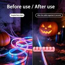 5PCS 1/2/3/4/5/7 Hole Silicone Plastic Cable Organizer Key Clip, Halloween Atmosphere Light Strip Fixing Clip Student Dorm Ghost Bat Pumpkin Light String Cable Organizer (Battery Not Included), Bedroom Study Desk Wire Holder, Strong Adhesive Cable Clip Organizer For Organizing USB Cables/Power Cords/Wires In Home Office And Car - Multicolor - View 7