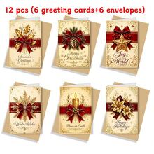 12/24/36/48Pcs Foldable Christmas Greeting Cards With Envelopes, 6 Designs Snow Paw Print Dark Navy Winter Scene Scarf Mittens Lantern Gift Box Pattern, Blank Folded Holiday Note Cards For Pet Lovers Seasonal Greetings - Multicolor - View 1