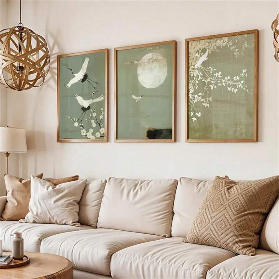 1pc Oriental Wall Arts Crane And Moon Posters Elegant Birds And Flowers Canvas Prints Wall Decor Fashion Paintings Suitable For Living Room Bedroom Bathroom Kitchen Home Office Dormitory Decor Picture Housewarming Gifts Optional Frame - Multicolor - View 1