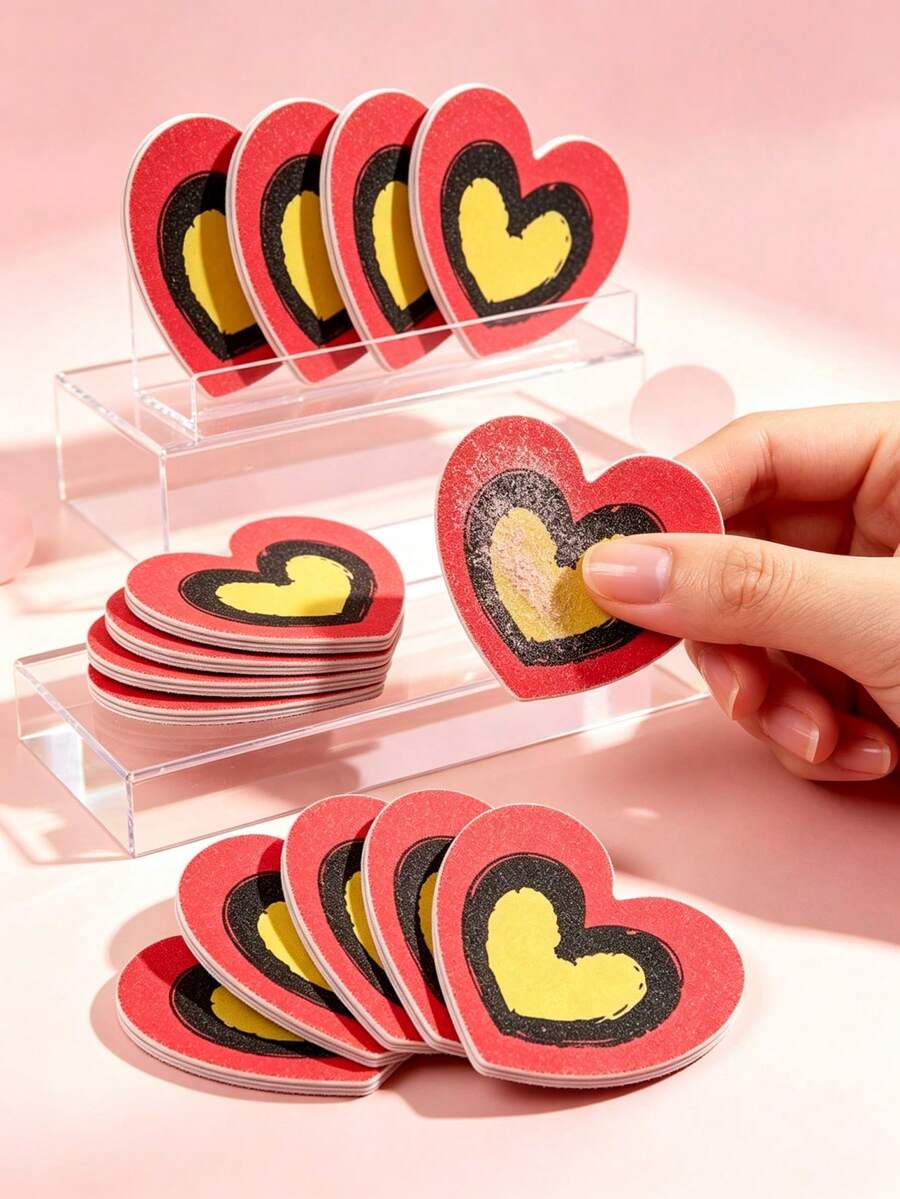 美甲護理工具組，紅色愛心圖案拋光指甲锉，指甲邊緣锉，磨砂修形拋光條，適合初學者與美甲沙龍使用 - 彩色 - 查看 1
