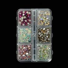 1 Box 6-Grid Mixed Color Round Rhinestone Nail Art Gems, Colorful Flat Bottom Nail Gemstone Set, DIY Nail Decoration, Suitable For Christmas DIY Nail Design And Daily Wear - Multicolor - View 17
