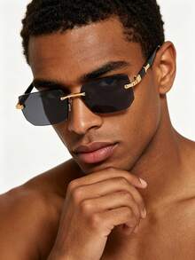 1PC Men's Vintage Casual Square Rimless Black Fashion Glasses, Suitable For Daily Wear, Decoration And Street Photography - Multicolor - View 3