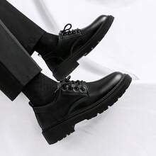 Men's Loafers Versatile Business Casual Shoes Thick Sole Height-Increasing Slip-On Loafers For Travel, Party, Banquet, Street Wear (Sole Line Pattern Random) - M-8608 Black - View 1