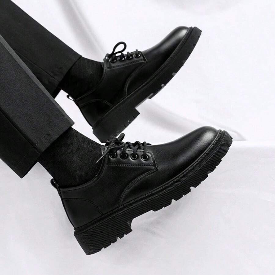 Men's Loafers Versatile Business Casual Shoes Thick Sole Height-Increasing Slip-On Loafers For Travel, Party, Banquet, Street Wear (Sole Line Pattern Random) - M-8608 Black - View 1