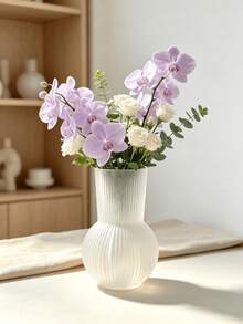 1pc Vertical Stripe Semi-Transparent Vase, Round Bulbous Shape, Soft Pink And White Dual Color Options, Transparent Texture, Stable Bottom Anti-Tip, Living Room Bedroom Desktop Soft Decor, Atmospheric Home Ornament, Exquisite Gift Item - Translucent - View 9
