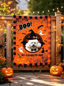 Customized Personalized Pet Photo Halloween Tapestry, Custom Pet Portrait Boo Ghost Pumpkin Wall Hanging Banner, Lightweight Halloween Background Decor, Suitable For Living Room Bedroom Dorm Party, Unique Spooky Halloween Housewarming Gift For Pet Lovers - Multicolor - View 9