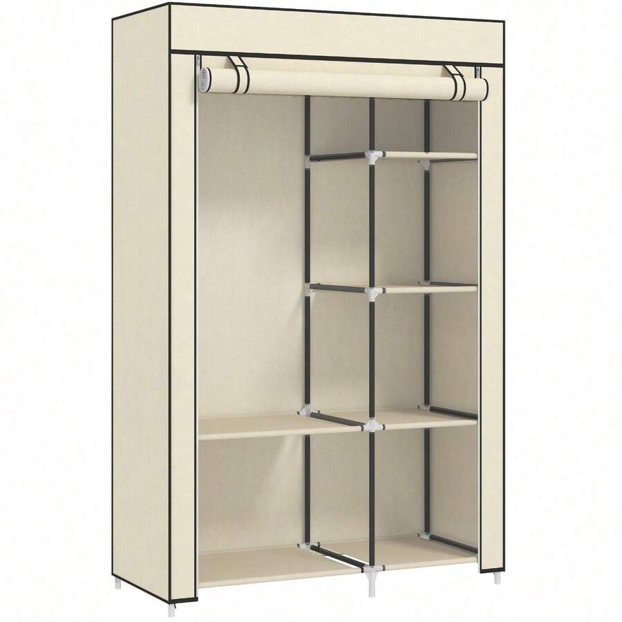 Fabric Wardrobe W/ Shelves Hanging Rail Foldable Wardrobe Cream - T0001-01-8087 - View 1