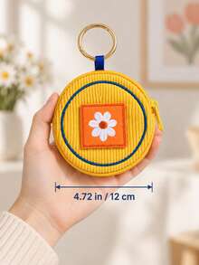 1 móc khóa hình băng vệ sinh cứng họa tiết hoa cúc cho nữ, túi mini khóa kéo bằng nhung gân tròn 4.72 inch, túi treo đựng vật dụng nhỏ hàng ngày - trái cam - Xem 3