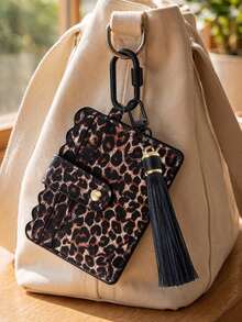 PU Card Holder Keychain With Tassel,Multi Slots Id Credit Card Wallet Bag Charm,Portable Id Card Coin Purse,Bank Card Holder,Fashion Accessories - Multicolor - View 6