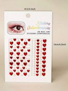 1pc Red Heart Mixed Pearl 3D Faux Rhinestone Face Decoration Stickers, Holiday Gift Music Festival Party Makeup Ball Hair Eye Face Body Decor - Multicolor - View 7
