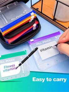 A8 Waterproof Pill Box Set, Large Capacity 7-Day Pill Organizer, Suitable For Twice Daily Use, Includes 7 Color-Coded Storage Bags, Reusable Travel Pill Box - Multicolor - View 2