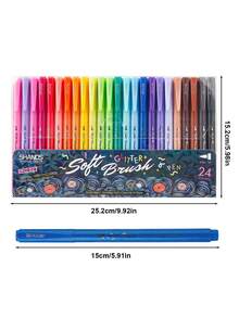 6/12/24pcs Glitter Soft Brush Pen, Colorful Calligraphy Soft Tip Highlighter, Shimmer Ink With Glitter, For Kids, Card Making, Doodling, Journaling - Multicolor - View 6