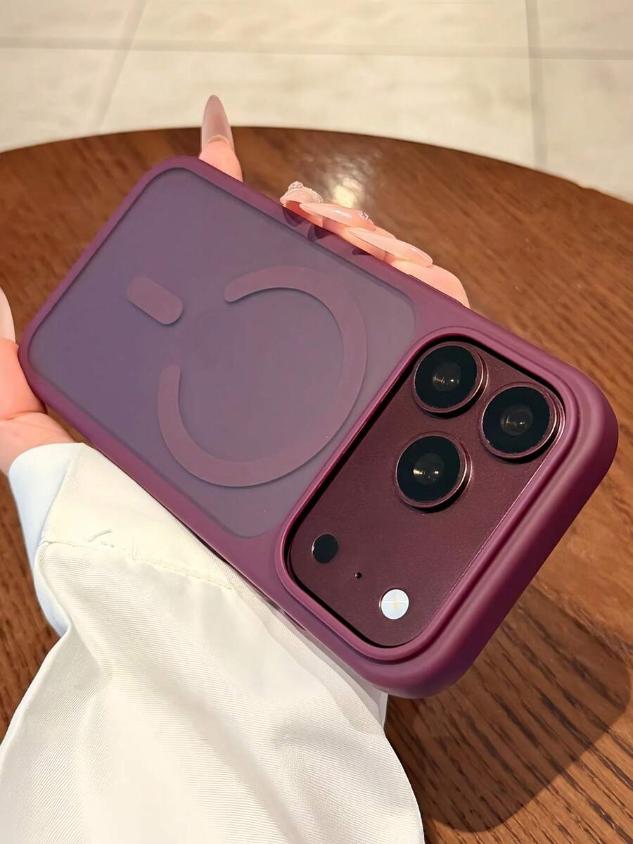 1件裝頂級親膚磨砂半透明磁吸手機殼,相容 iPhone 18 17 Pro Max 16 15 14 13 12 11 Pro,支援無線充電透明防震保護殼 - 酒紅色 - 查看 1