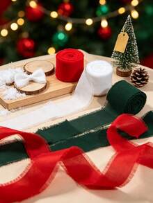 6/3pcs Christmas Red & Green Ribbon, Bow Decoration Ribbon Roll, Christmas Gift Wrapping Ribbon, Holiday Party Home Decor Supplies, Atmosphere Creating Supplies, Suitable For Christmas Gift Wrapping, Wreaths, Handicrafts And Home Decor - Multicolor - View 2