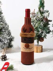 1pc Knitted Wine Bottle Cover, Reindeer Design Bottle Sleeve, Plush Furry Trim, Cute Cartoon Style, Table Decor, Christmas Party, Holiday Dinner Table Ornament Gift For Wine Bottle Decoration - View 11