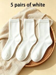 1/3/5/10 Pairs Men's Solid Color Minimalist Mid-Calf Socks, Comfortable Breathable Casual Versatile Interesting Christmas Gift Socks - Multicolor - View 13