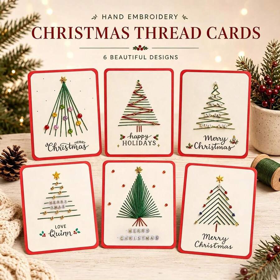 Merry Christmas Kit, Thread Stitching Card Craft Set Holiday Making - A - View 1