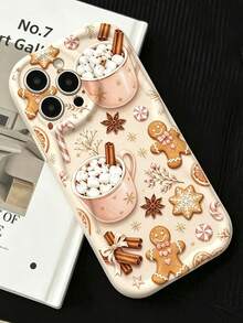 Phone Case: Hand Drawn Christmas Gingerbread For Man Hot Cocoa Candy Cane Festive Doodle Pattern Cream Phone Case Compatible With Iphone 11 12 13 14 15 16 17 18 Pro Pro Max - Beige - View 5