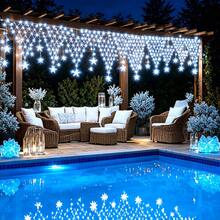 1pc 605cm/238.19in Snowflake Triangle Net LED Christmas Lights, Plastic Hanging Light String With Snowflake Pendant, USB Powered 8 Modes, Warm White/Colorful/White, Suitable For Fireplace, Stair Railing, Window, Porch, Christmas Home Decor - Snowflake - View 8
