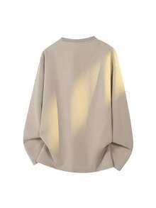 Blueprint Man 1pc Men's T-Shirt, Khaki Crew Neck Long Sleeve Top, All-Over 3D Embossed Geometric Pattern, Soft Skin-Friendly Fabric, Delicate And Soft Touch, Loose Drop Shoulder Fit, Flattering For All Body Types, Casual Slouchy, Spring/Autumn Commute, Shopping, Travel, Old Money Style - Khaki - View 5