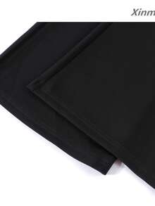 Pantalon décontracté pour femme style coréen à taille élastique et cordon de serrage, pantalon large à pois avec revers, pantalon long doux pour la peau, tenue élégante pour les voyages, les loisirs et les vacances, automne - Noir - Voir 4