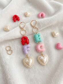 10pcs Macaron Color Pleated Letter Resin Beads, Horizontal Hole Large Hole Lace Letter DIY, DIY Bracelet Phone Chain Resin Forged Handmade Accessories, Random Style - Lace Letters - View 3