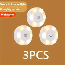 3pcs/1pc Dimmable LED Touch Night Light - Soft Warm White And Daylight Adjustable Brightness, Suitable For Bedroom, Hallway, Bathroom, Living Room, Closet, Cabinet And Other Places Decorative Lighting - Compact Design, Easy Installation, USB Rechargeable Portable Cabinet Light/Wall Lamp - White - View 14