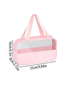 1pc Pink PU Leather Transparent Toiletry Bag, Portable Chenille Letter Storage Bag With Embroidered Letters, Makeup Bag, Wash Bag, Travel Bag, Bathroom Accessory, Suitable For Home, Outdoor, Daily Use. - Multicolor - View 10