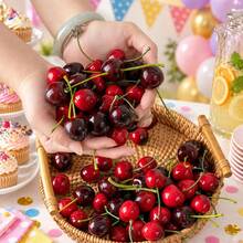 Artificial Cherry Loose Fake Cherry Realistic Fruit Model Decor Realistic Cherry Ornament Suitable For Home Kitchen Party Decoration Table Centerpiece Photography Prop (Deep Red & Single) - Multicolor - View 1