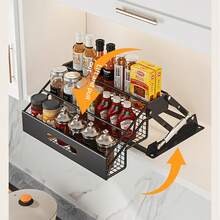 Rak Penyimpanan Tiga Lapis untuk Kabinet Dinding Dapur, Keranjang Angkat, Rak Bumbu Tarik ke Bawah, Rak Kabinet Atas Teleskopik, Aksesoris Dapur - beraneka warna - View 8