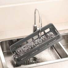 Kitchen Sink Organizer Rack Sponge Holder With Removable Drip Tray, Faucet Storage Rack, Suitable For Spray Bottles, Dish Soap, Pot Brushes - Black - View 2