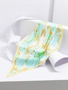 1pc New Style Mature Chic Horse Bit Chain Pleated Silk Scarf, Satin Pointed Triangular Bandana, Commuter Outfit Bag Decor Small Neck Scarf - Multicolor - View 3