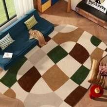1pc American Retro Checkerboard Rug, Luxury High-End Feel. Living Room Decor Colorblock Carpet, Bedroom Bedside Soft Rug, Home Washable Sofa, Coffee Table Mat - Multicolor - View 2