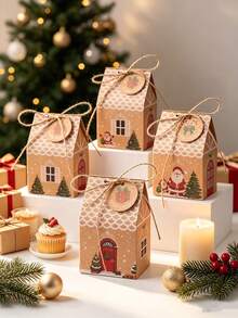 12pcs/24pcs/48pcs/ Christmas Party Gift Candy Cookie Paper Boxes Christmas Atmosphere Decoration Christmas House Boxes - View 7