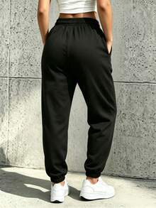 1pc Women's Soft Comfortable Breathable Running Fitness Sports Casual Jogger Sweatpants, Autumn/Winter - Black - View 3