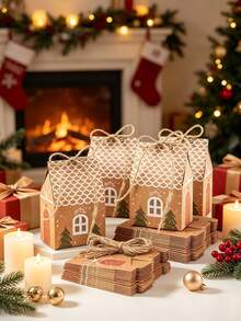 6/12/24/50/Pcs/Pack Christmas Party Gift Candy Cookie Paper Boxes, Christmas Party Atmosphere Decoration Christmas House Gift Packaging Boxes - View 5
